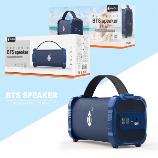 COLUNA DE SOM PORTÁTIL ONE PLUS BTS SPEAKER F5754 DISCO/RÁDIO FM/AUX AZUL